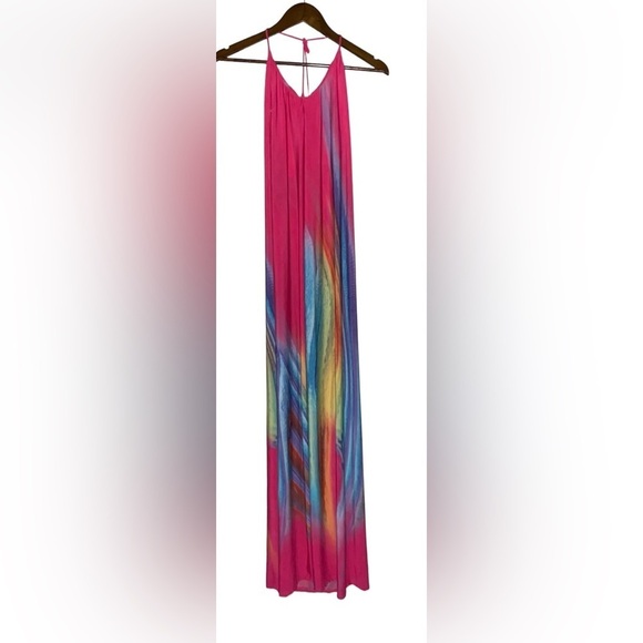 Skye Summer Rainbow‎ Watercolor Maxi Dress Women 1X Boho Beachy Vacation Relax - Picture 2 of 8